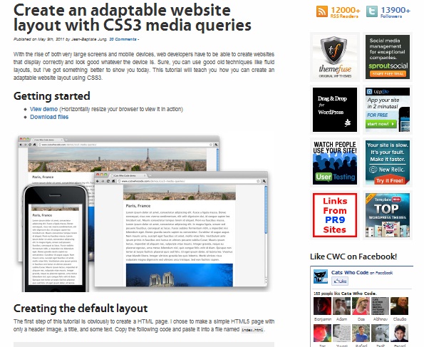 Create an adaptable website layout with CSS3 media queries