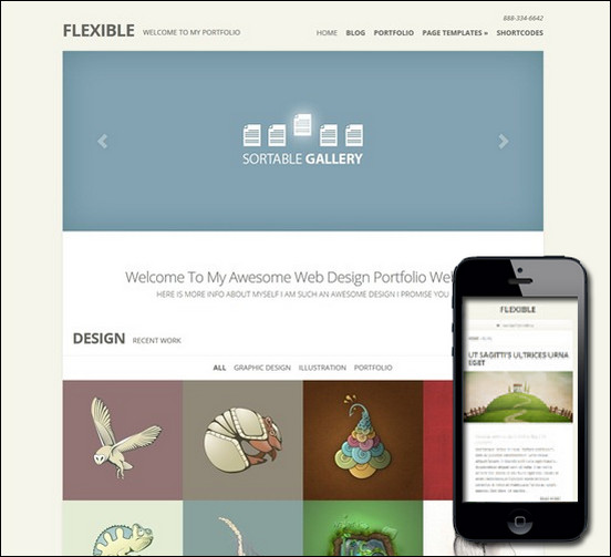 Flexible theme is responsive as well as image centered as it uses grids in displaying the images