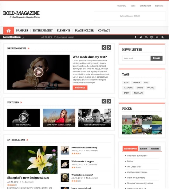 Bold Magazine is a responsive WordPress magazine theme 