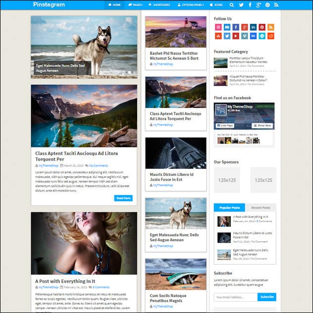 Pinstagram – Pinterest Inspired WordPress theme 