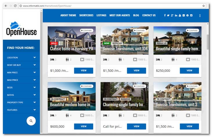 OpenHouse Real Estate and OpenRoad Car Dealer Responsive Material WordPress Theme